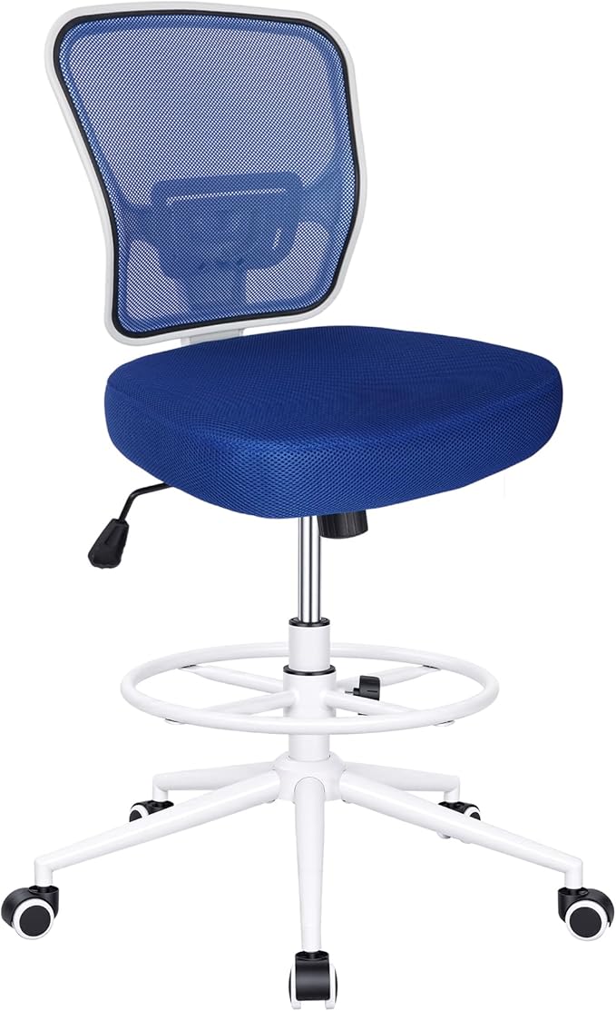 Armless Drafting Chair Tall Office Chair for Standing Desk - Adjustable Height Mesh Ergonomic Stool with Foot Ring Rolling Counter Height Computer Chair for Small Spaces &amp Home Office