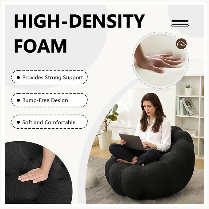 36 Oversized Bubble Chair Upholstered Mesh Fabric Bubble Sofa Couch &amp Floor Lounge Chair with 3D Honeycomb Design for Living Room Office Apartment Small Space - No Assembly Required (Black)