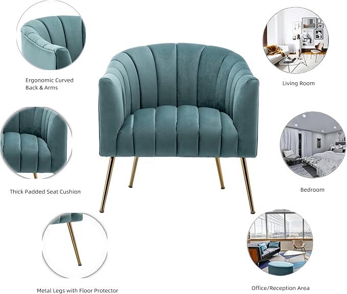 Modern Velvet Tub Chair Armchairs Barrel Accent Dinning Chair with Gold Plated Metal LegsThick Soft Padded Seat for Living Room
