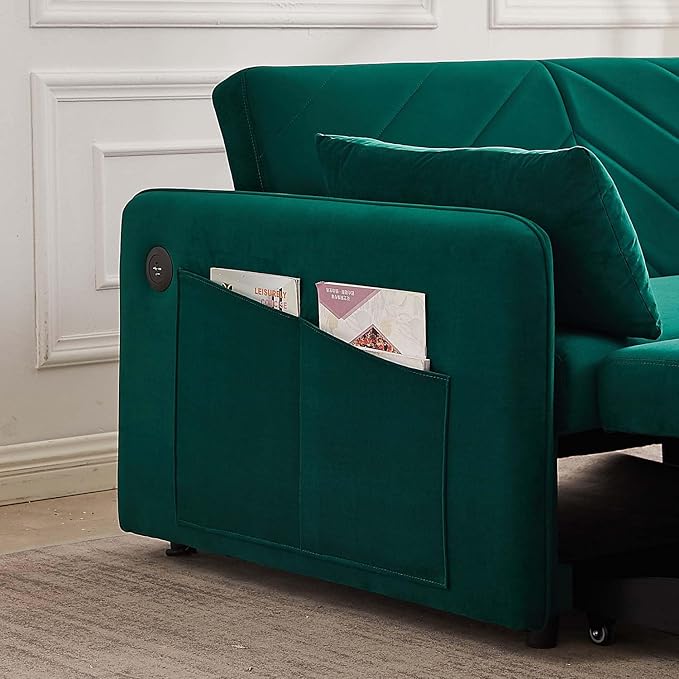 3 in 1 Convertible Sleeper Sofa Bed 55Compact Pull Out Couches with lumbar pillows &amp Storage pocket &amp USB Ports Adjustable Backrest Comfy Velvet Loveseat Sofas for Living Room Small Space