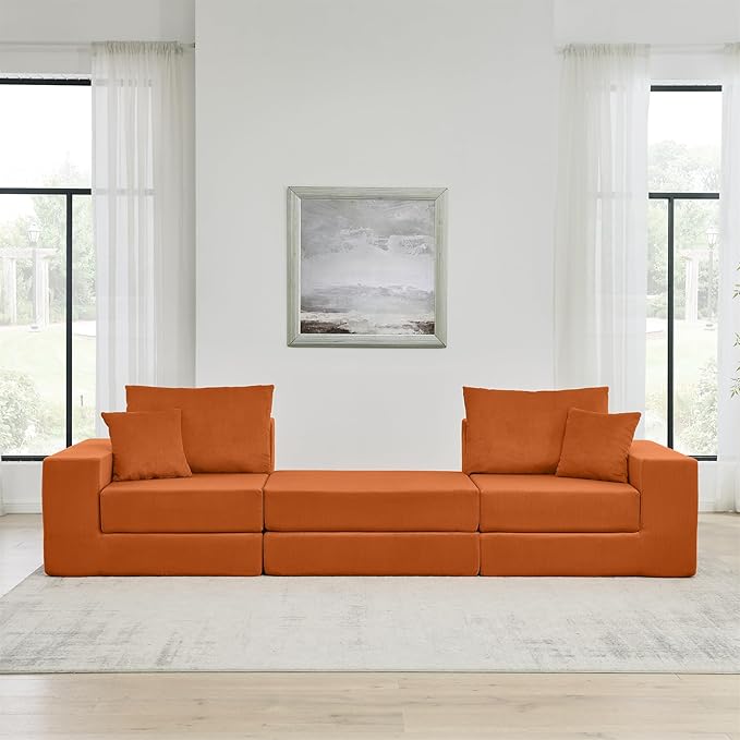 Boneless Couches for Living Room Modern Corduroy Couch Convertible Sleeper Sofa Folding Sofa Bed Mattress Couch for Bedroom Small Spaces - No Assembly Needed in Orange
