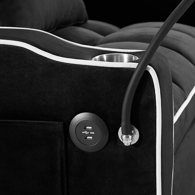 3 in 1 Convertible Sleeper Chair Bed with USB Ports Cup Holder and Phone Stand Velvet Pull Out Futon Sofa Beds Adjustable Backrest Single Sofa Chair for Small Spaces Living Room Office (Black)