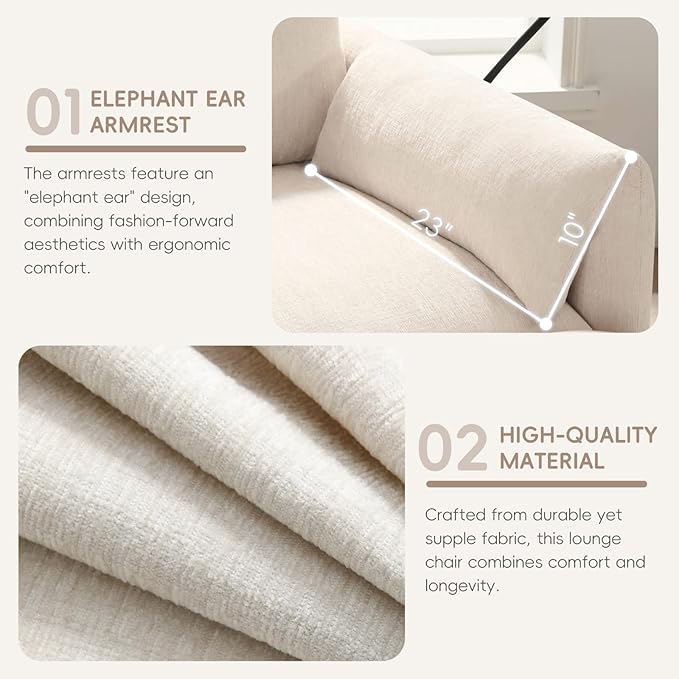 Oversized Accent Sofa Chair with Ottoman Chaise Lounge Chair with Phone Holder USB Charger Side Pockets Chenille Reading Armchair for Living Room Bedroom (Beige)