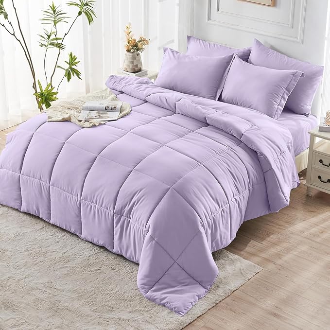 JOLLYVOGUE Twin Comforter Set Ultra-Soft Bed in a Bag Twin Size 5 Pieces Oeko-TEX Certified Bedding Set with Down Alternative Comforter Sheets Pillowcases &amp Shams Lavender