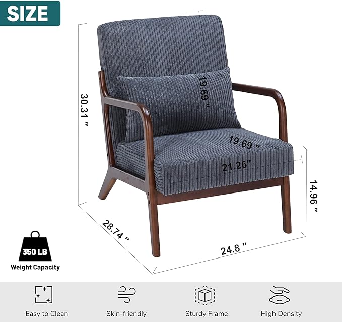 JOYBASE Mid Century Modern Accent Chair Lounge Reading Armchair with Wood Frame for Living Room Office Bedroom (Polyester Fabric Antique Grey)