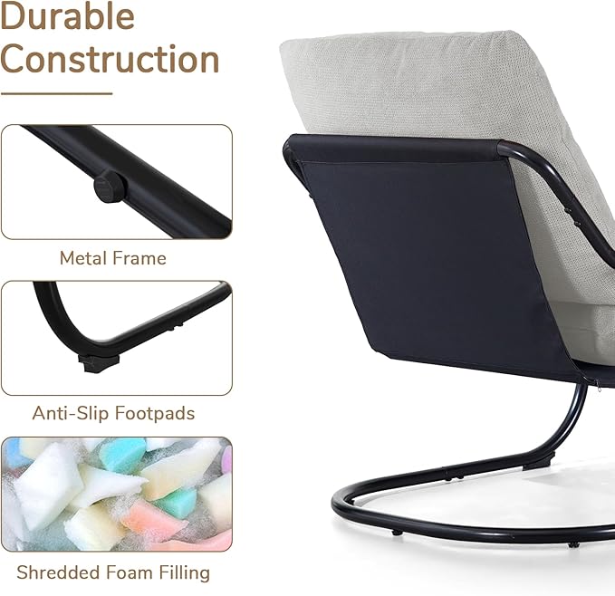 Peace nest Modern Accent Chair Comfy Living Room Suspended Chair Bedroom Armchair with Mental Frame Comfortable Upholstered Cushion for Balcony Lounge Reading Meeting Room Light Grey