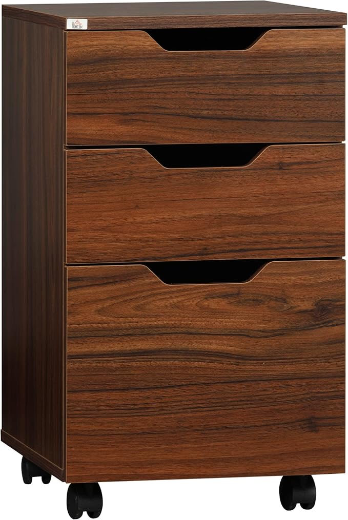 3 Drawer Office Rolling File Cabinet Mobile Wood Storage Cabinets Under Desk Filing Cabinet with Wheels for Home Office (Rustic Brown)