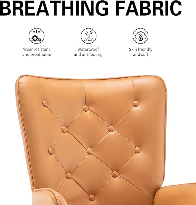 UNICOO - High Wingback Living Room Chairs Vintage Button Wingback Chair Velvet Side Chair Leisure Chair Wingback Reading Chair for Living Room Bedroom Waiting Room (Hermes Orange)