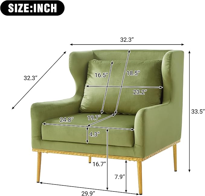 Merax Luxury Velvet Accent Chair Modern Mid-Century Armchair for Living Room Bedroom Reading Corner Comfortable Tufted Single Seater Sofa Chair with Iron Legs (Green)