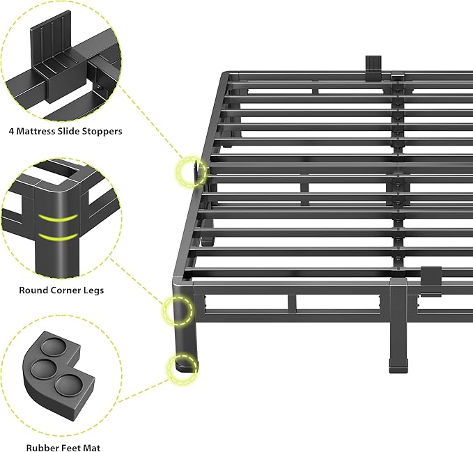 NKZ 10 Inch Full Size Bed Frame Metal Bed Frame &amp Box Spring 2 in 1 Platform with Round Corner Legs 4000lbs Weight Capacity Reinforced Low Profile Metal Frame Noise-Free Easy Assembly