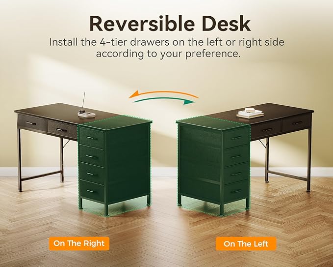 ODK Computer Desk with 6 Drawers 40 Inch Small Desk with Storage Reversible Desk with Headphone Hook for Home Office Work Study Table for Bedroom Black