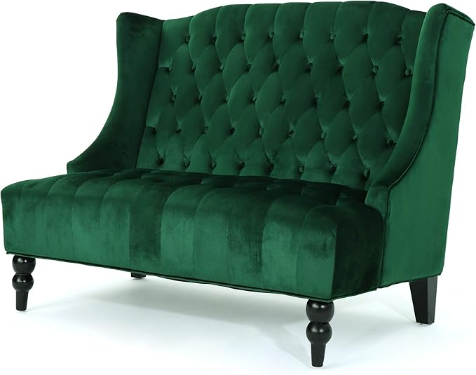 Modern Tufted Velvet Wingback Loveseat Tufted Velvet 2 Seat Couch Sofas with High Back Thick Padded Cushioned Seats for Living Room Victorian Style Emerald