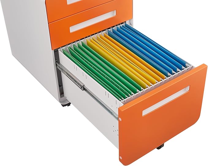 GarveeHome 3 Drawer Mobile File Cabinet with Lock Under Desk Metal Filing Cabinet for Home Office Under Desk Storage with 5 Wheels for A4/Letter/Legal Size Fully Assembled