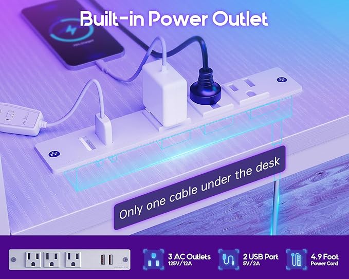 MOTPK 43” L Shaped Gaming Desk for Small Rooms Compact Corner Computer Table with Shelf &amp Hutch 4 Drawers Reversible Study Table with LED Light Power Outlets &amp USB Ports Home Office Table