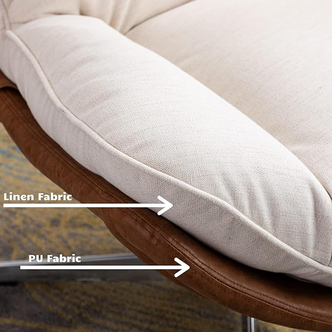 HEAH-YO Swivel Accent Chair Modern Living Room Chair with Backrest Upholstered Linen Fabric Armless Lounge Reading Chair for Bedroom Beige