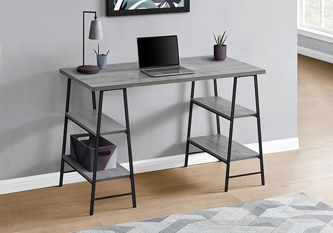 Computer Desk Home Office Laptop Storage Shelves 48 l Work Grey Laminate Black Metal Contemporary Modern II842