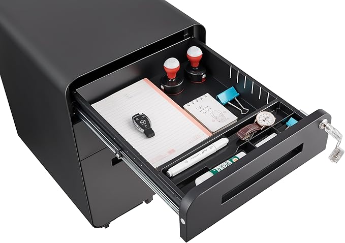 3 Drawer Mobile File Cabinet Under Desk OfficeSimple Style Versatile Storage Cabinet for Legal/Letter/A4 Files 5 Wheel Design Anti-Tilting Cold Rolled Steel Waterproof Moisture-Proof Black