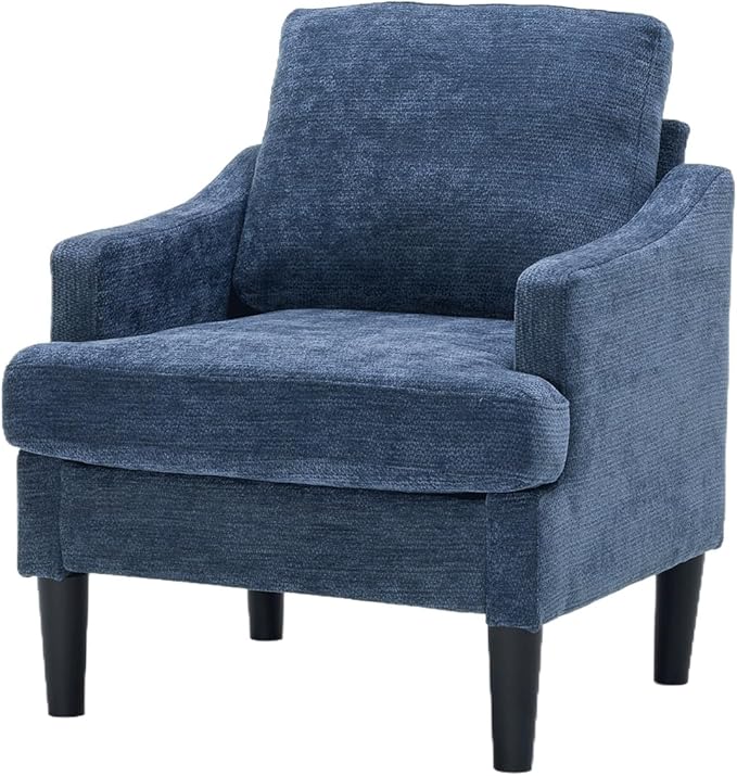 Mid-Century Modern Accent ChairBlue Armchair Comfy Living Room ChairsSofa Chair for Bedroom Apartment Studio Waiting Room Ideal as Readingchair with Plastic Legs