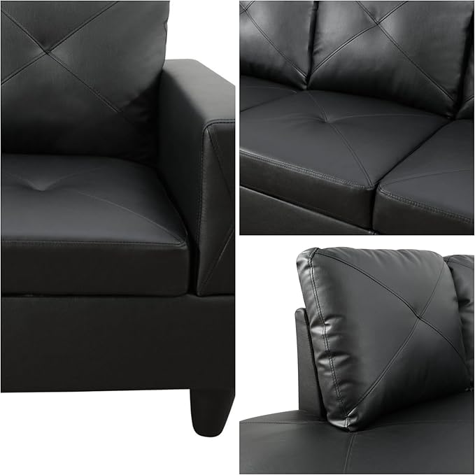 L-Shaped Sectional Sofa Modern Sectional Couches Home Sofas for Living Room with Movable Chaise Modular Living Room Sets Furniture for Apartment Bedroom &amp Office Black