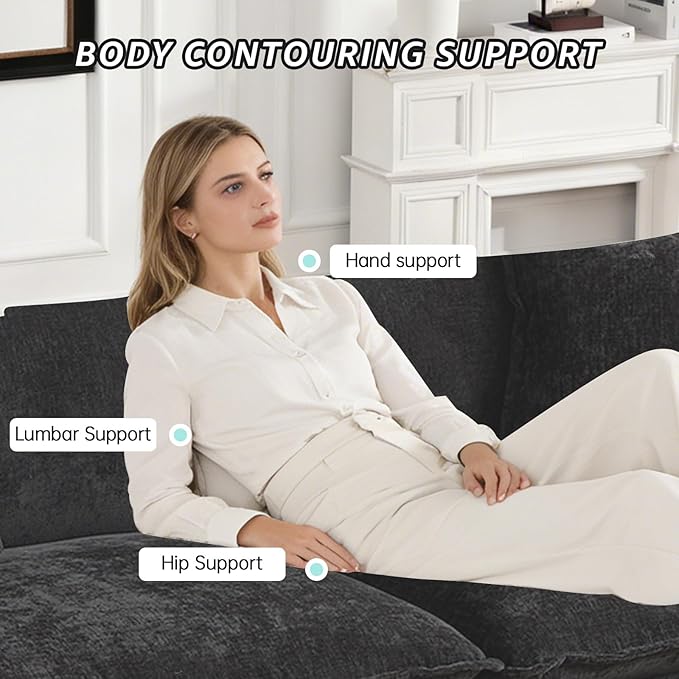 149.6 Modern Sectional Couches for Living Room Charcoal Grey Comfy Cloud Couch Sectional 4 Seater Couch for Living Room with 2 Ottoman Sofas para Sala U Shaped Modern Sofa (Grey Black 4+2 Set)