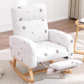 Rocking Chair Nursery with Foot Rest Nursing Rocking Chairs for Mom Breastfeeding Teddy Rocker Glider Chair with High Backrest for Living Room Bedroom Cow Printed White