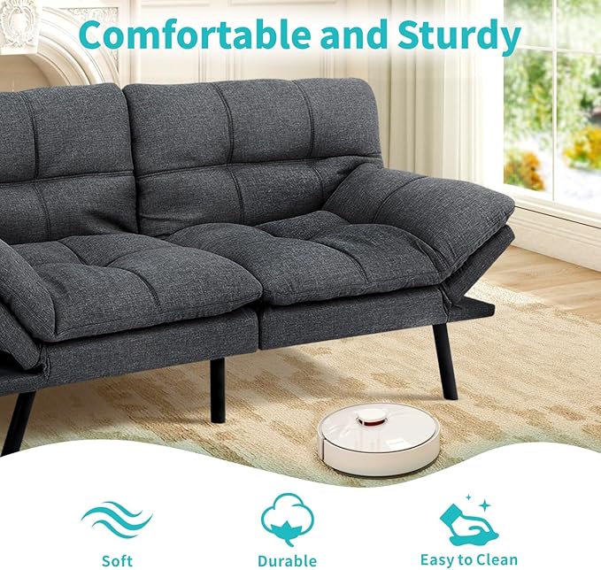 MUUEGM 71 Futon Sofa Bed with Memory FoamFuton Couch with Adjust Backrest and Armrest Couches Bed for Living RoomStudios Apartments Dormitories Offices and Game Rooms. Dark Gray Sofa Bed