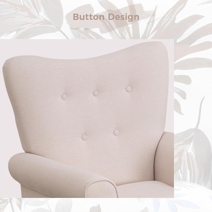 MELLCOM Mid Century Wingback Arm ChairModern Upholstered Fabric High Back Accent Chair with Wood LegsUpholstered Single Sofa Club Chair for Living Room Bedroom Home Office Beige