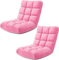 Folding Floor Gaming Chair 14-Poistion Adjustable Floor Lazy Sofa Chair 2 Pack w/Breathable Cotton &amp Skin-Friendly Coral Velve for Adults &amp Kids Perfect for Reading Gaming Meditating Pink