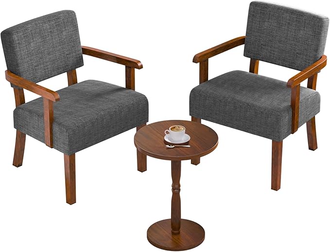 Accent Chair Set of 2 with Table Living Room Chairs with Soft Seat and Armrests for Living Room Bedroom Reading Room Waiting Room Grey (AC01)