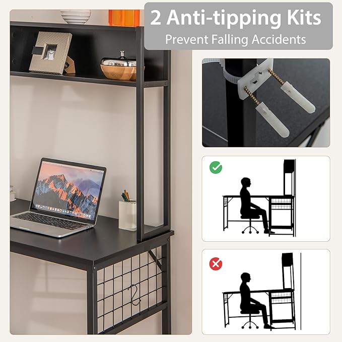Tangkula L-Shaped Desk with Power Outlet Large Corner Desk Converts to 2-Person Long Desk with Hutch Computer Gaming Desk with CPU Stand &amp 3 Removable Hooks for Home Office (Black)