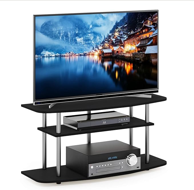 Furinno Frans Turn-N-Tube TV Stand for TV Size up to 43 Inch 3-Tier Black Oak