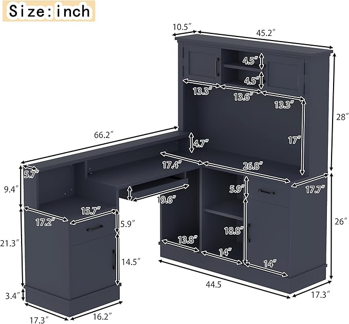 L-Shaped Computer Desk with Outlet Drawers Bookshelf Modern Corner Desk L-Shaped Study Table Writing DeskCorner Gaming Computer Desk with Storage (Blue-01)
