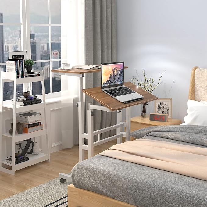 soges 23.6inches Height Adjustable Desk Laptop Desk on The Wheels Rolling Stand Up Desk Computer Desk Adjustable Standing Desk Sit and Stand Desk Portable Laptop Table Oak