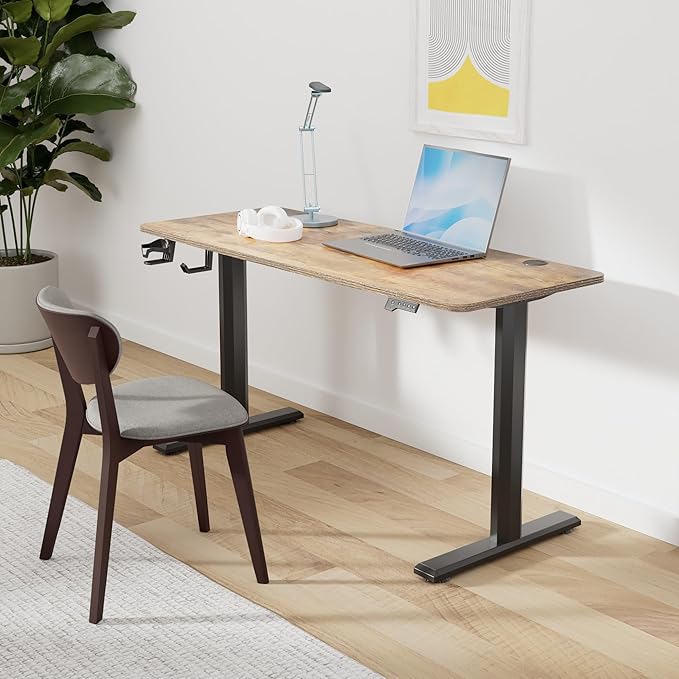 BANTI 55x24 Standing Desk Electric Stand up Height Adjustable Home Office Table Sit Stand Desk with Splice Board Black Frame &amp Rustic Brown Top