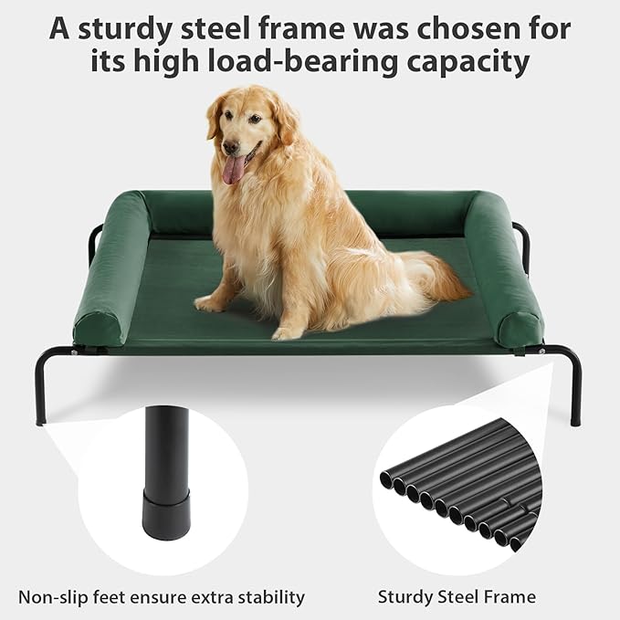RRPETHOME Large Elevated Cooling Dog Bed Raised Dog Cot Beds for Large Dogs Elevated Outdoor Pet Bed Chew Proof Portable Cooling Pet Cot with Skid-Resistant Feet and Breathable Mesh