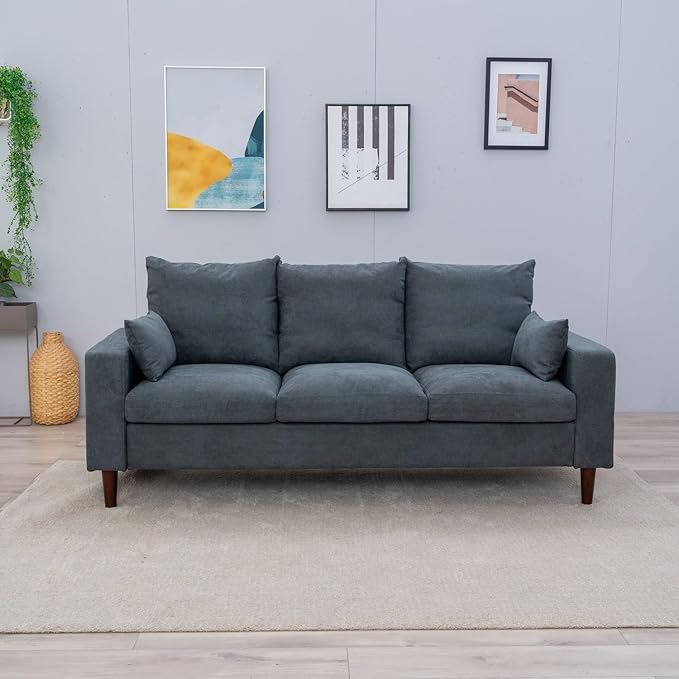 Luckycloud Modern Couch Sofa 3-Seater Upholstered Fabric Sofa for Small Living Room Dorm Small Spaces (Grey)