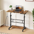 Portable Rolling Standing Desk 32 Inch Adjustable Height Mobile Stand Up Desks with Wheels Small Computer Desks Rolling Desk for Bedroom Walking Pad Teacher Podium Couch Sofa Side Table Rustic