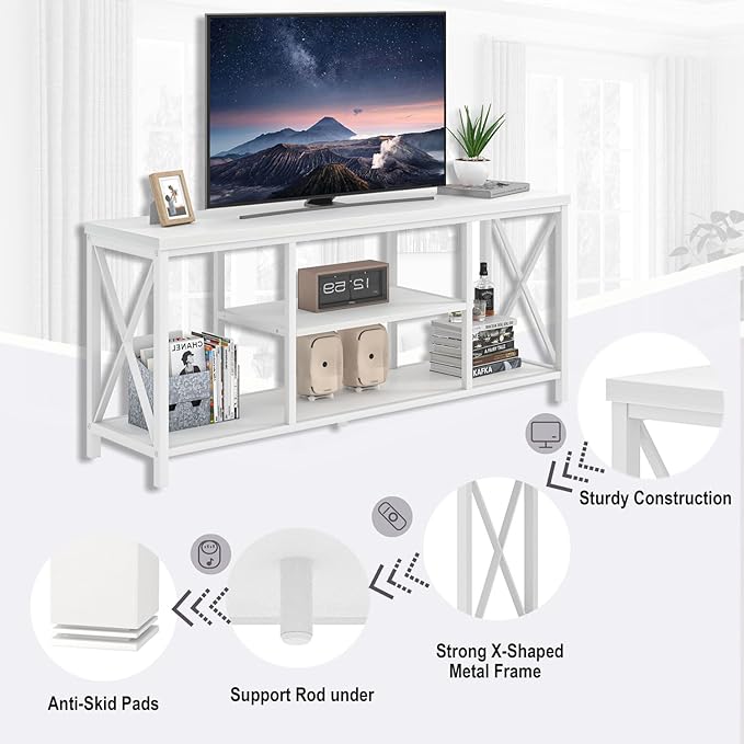 EXCEFUR 55 inch TV Stand for TV up to 65 inch Modern Media TV Console with Storage Shelves Entertainment Center for Living Room Bedroom White Oak