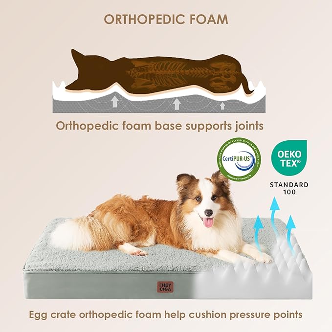 EHEYCIGA Orthopedic XXL Dog Beds for Jumbo Dogs with Removable Washable Cover for Crate Greyish Green 47x29