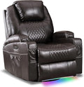 Power Swivel Rocker Recliner Chair with Vibration Massage 270° Swivel &amp LED Lights Electric Glider Reclining Sofa USB A/C Ports &amp Storage Pocket for Living Room (1 Brown)