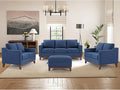 Modern 4 Piece Sofa Set with Rivets Included Chenille Loveseat 2-Seater Couches Set of 2 Upholstered 3 Seater Couches with Solid Wood Legs Storage Ottoma Living Room Furniture SetBlue