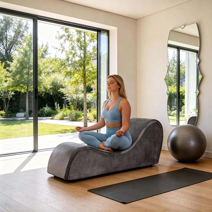 Grey Sofa Couch Chair 67 Large Chaise Lounge Chair with Velvet Removable Cover 500 Lbs Capacity Sturdy Ottoman Bench for Stretching Meditation Relaxation Practice