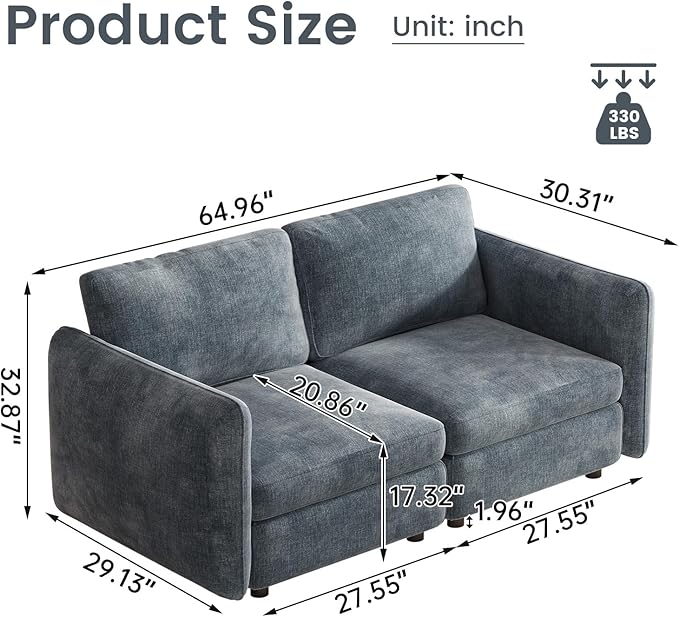 Guyii L Shaped Modern Sofa Modular Sectional Couch with Ottoman 7 Seater Deep Seat Sofa for Living Room Bedroom Apartment Office (2 Seats)
