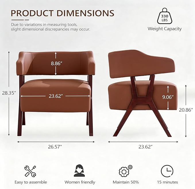 JIASTING Barrel Accent Chairs Brown Leather Chairs with Solid Wood Frame Mid-Century Modern Wooden Armchair with Wraparound Back Comfy Office Reading Chair for Living Room Bedroom (2 Brown)