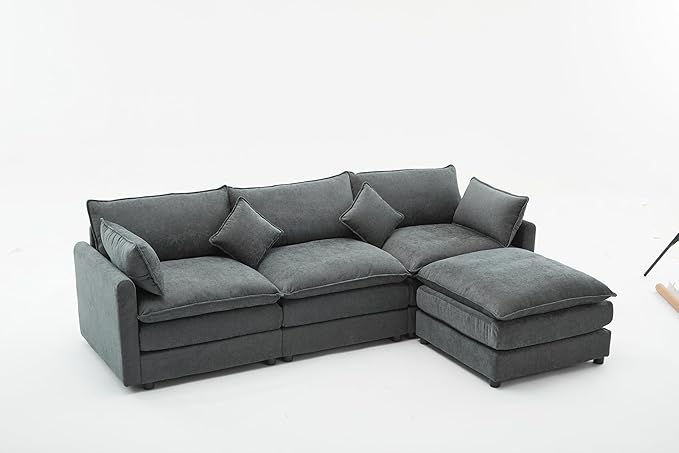 kevinplus 101'' Modular Sectional Sofa Couch L-Shaped with Convertible Ottoman for Living Room Modern Contemporary 3-Seat Fabric Sofa Couch Thick Cushion Dark Gray