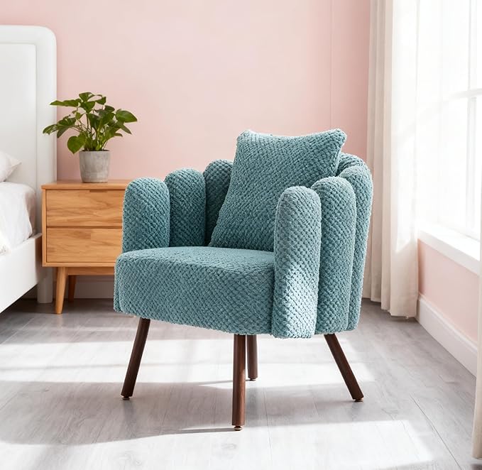 Accent Chair for Bedroom Shell Shaped Vanity Chair with Pillow Living Room Cozy Armchair with Removable Petal Backrest Small Single Reading Sofa for Makeup Nail Office