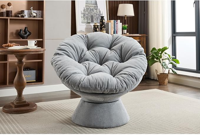 Oversized Swivel Accent Chair 360° Rotating Barrel Chair for Living Room Chenille Lounge Chair for Bedroom Relaxation