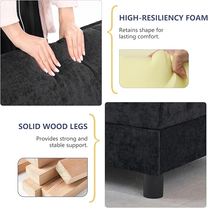 cinkehome Oversized Accent Chair with Ottoman Comfy Upholstered Armchair with Deep Seat Overstuffed Lounge Chair for Living Room Reading Nook (Black Chenille)