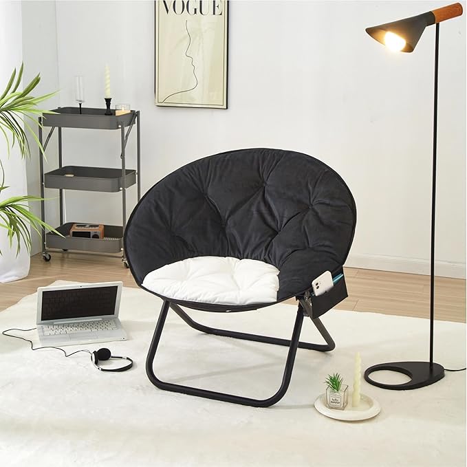 Urban Lifestyle Colorblock Micromink Saucer™ Chair with Black Legs Black/White