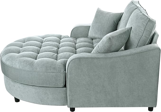 55 Oversized Chaise Lounge Chair Indoor Modern Lounge Sofa Bed with Tufted Seat and Detachable Pillows Chenille Fabric Upholstered Sofa Couch for Living Room (Green/175)